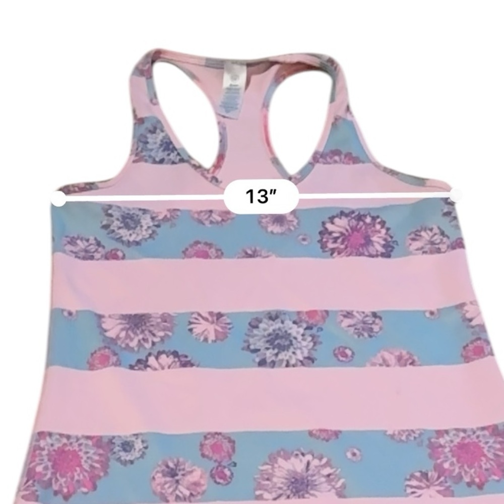 Lululemon Ivivva Cool Racerback Pink Blue Floral Stripe Tank‎ Top Sz 12 - Picture 7 of 8